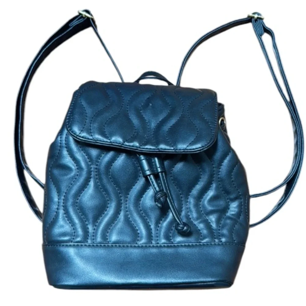 Alexis Bendel black quilted vegan leather adjustable backpack